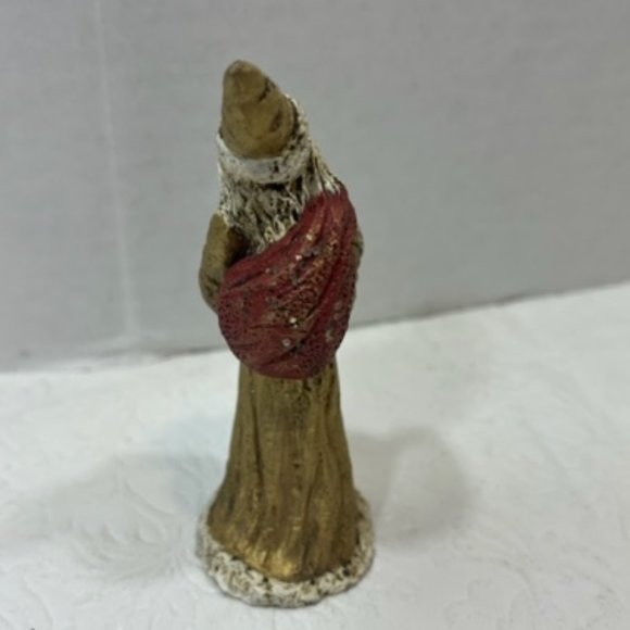 VTG Christmas Santa Mini Statue Gold Robe Red Toy Bag Lantern 3.75" Tall - Picture 3 of 7